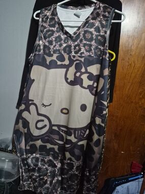 Kids Sleeveless Beige & Brown Character Print Dress